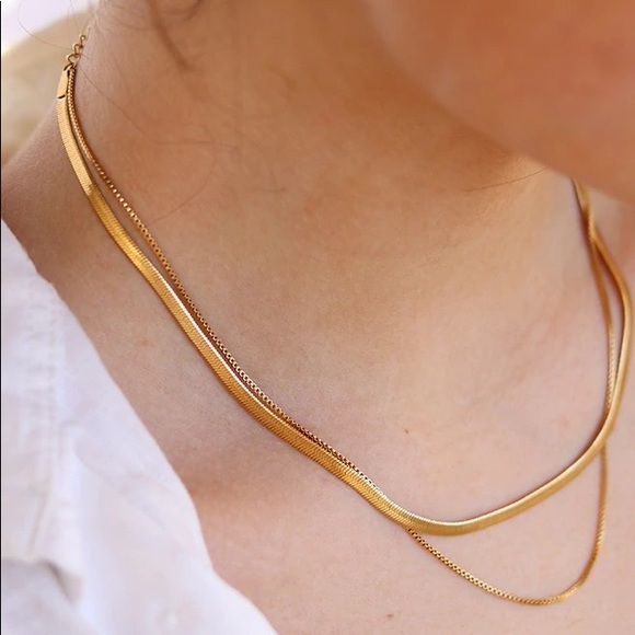 Double flat snake chain necklace - Picture 1 of 6